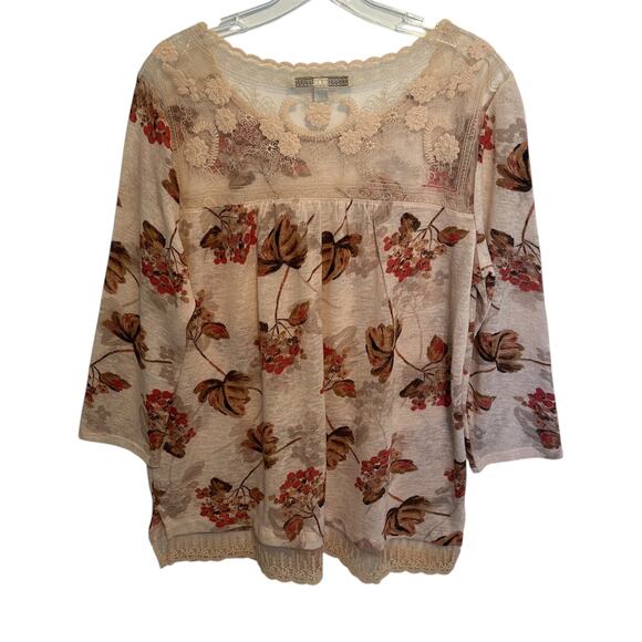 LC Lauren Conrad Floral Lightweight Sweater Womens Large Blush Lace Back - Picture 4 of 8